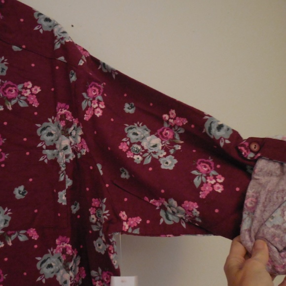 NEW WOMENS BURGUNDY FLORAL FLANNEL PAJAMA GOWN 3X - Picture 5 of 6